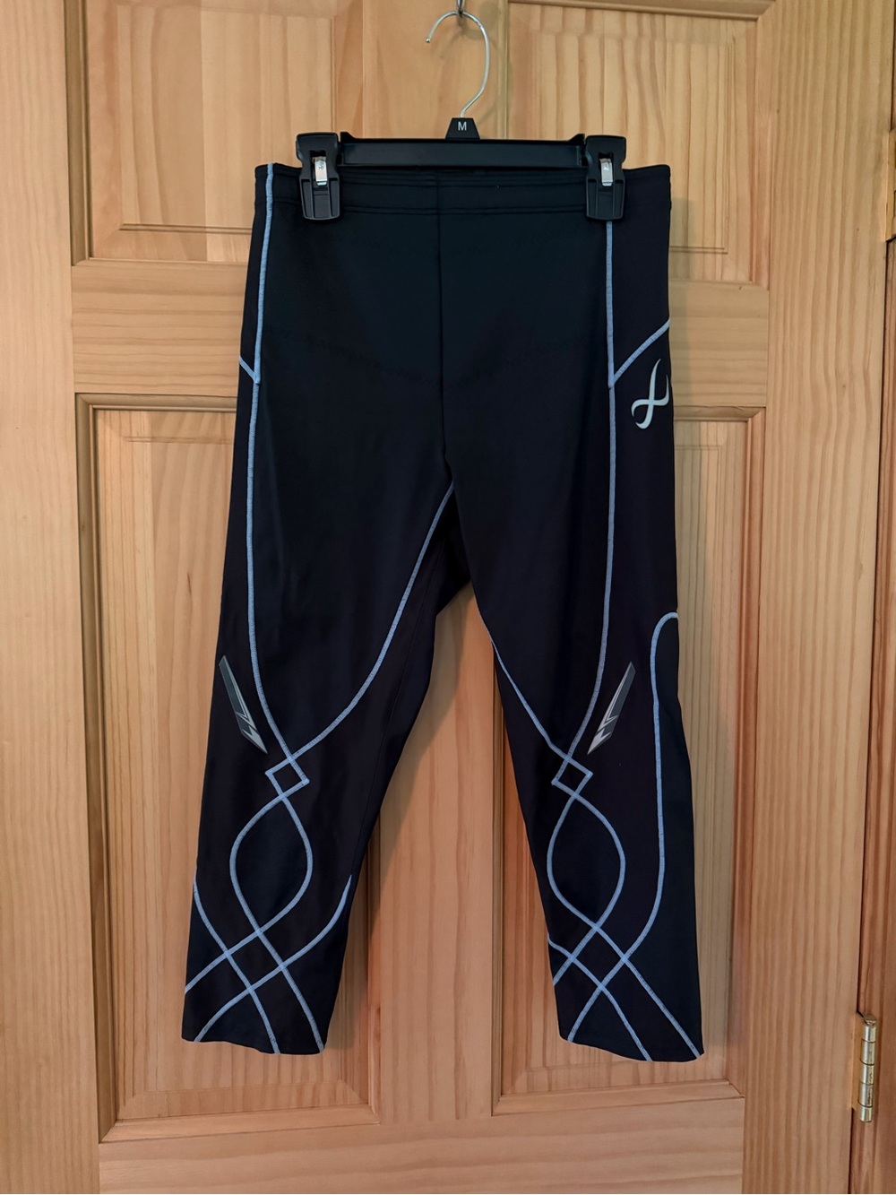 CW-X Black Capri Leggings with Gray Line Accents. Compression 3/4 length